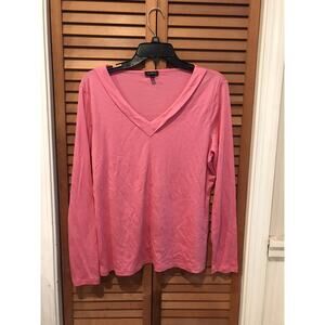 Talbots Long Sleeve V Neck T Shirt Size Large Supima Cotton Pink Barbiecore